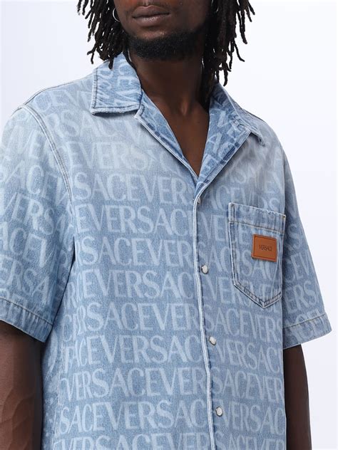 versace shirt blau|versace denim shirt.